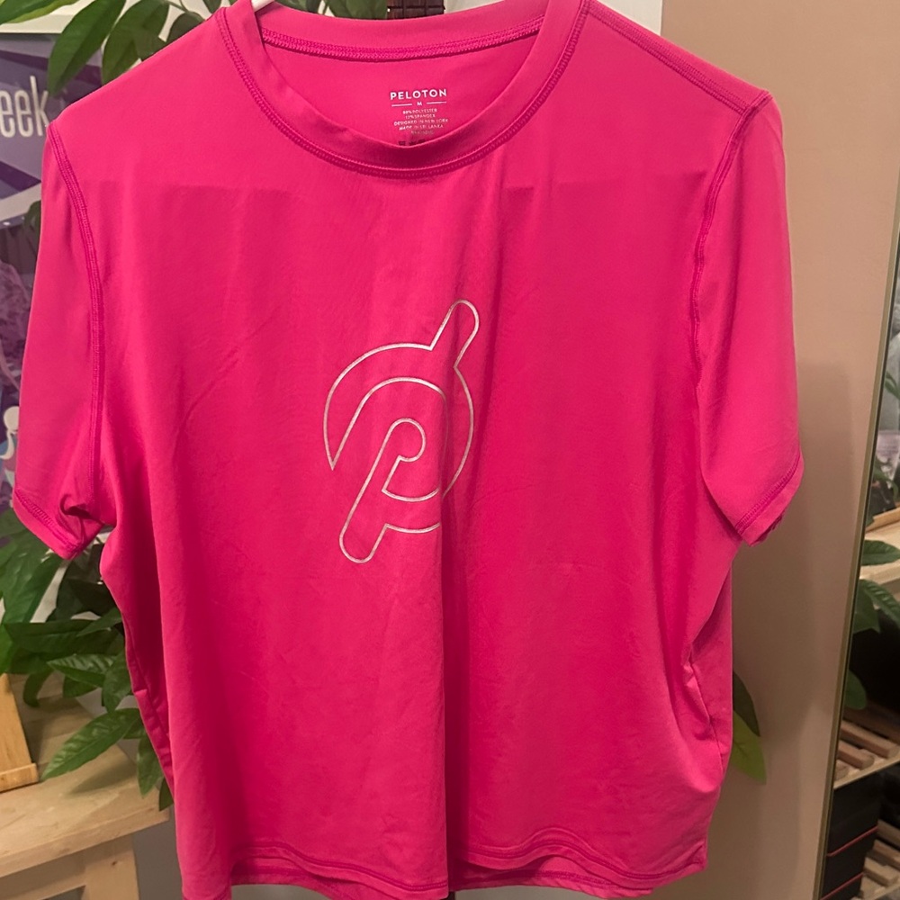 Peloton Bright Pink Reflective Logo Performance Shirt with Split Back
